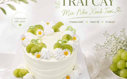 Bánh kem trái cây mix nho xanh tươi – Sự kết hợp hoàn hảo giữa vẻ đẹp tinh tế và hương vị thanh mát