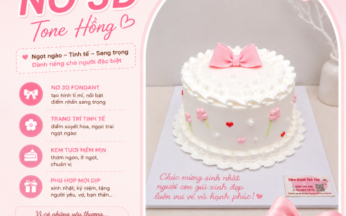 Bánh Kem Tạo Nơ 3D Fondant Tone Hồng – Vẻ Đẹp Ngọt Ngào Khiến Mọi Cô Gái Đều Yêu Thích