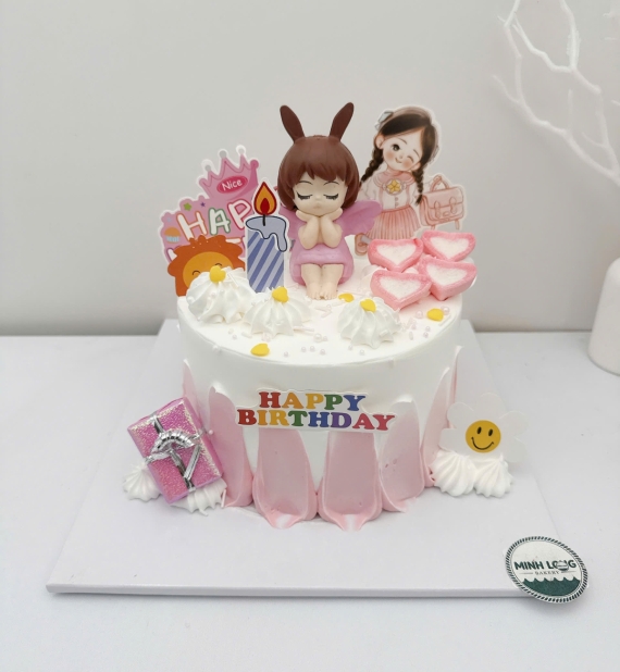 Bánh kem dành cho bé gái 8 tuổi thích tone hồng 