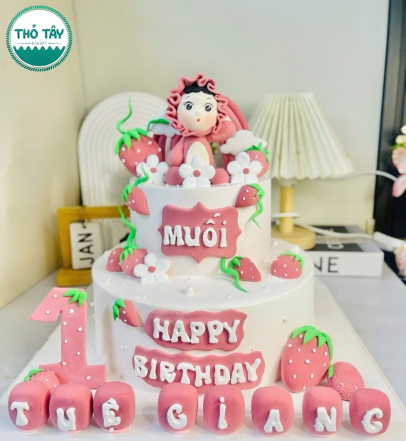 Bánh fondant thôi nôi 2 tầng – Mẫu cao cấp, tạo hình nhân vật hoạt hình