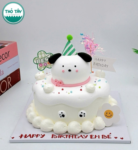 Bánh kem hàn quốc tone trắng tạo hình chú gấu