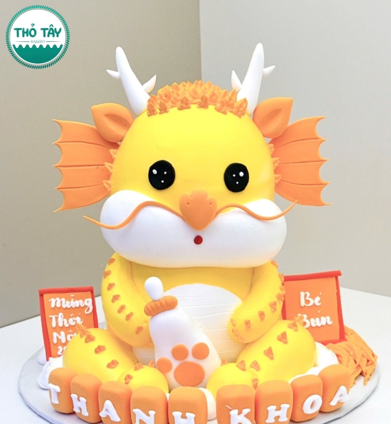 Bánh Kem thôi nôi tuổi rồng tone cam-giao bánh kem ngon ở cờ đỏ