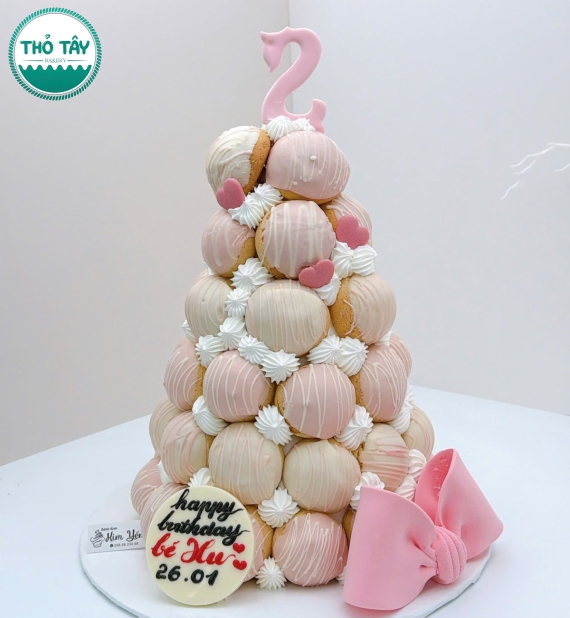 Tháp donut dành cho bé gái tone hồng