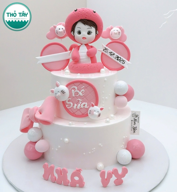 Bánh thôi nôi dành cho bé gái tuổi rắn tone hồng