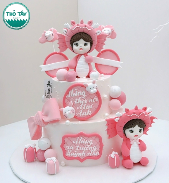 Bánh thôi nôi dành cho bé gái tone hồng hot 2026