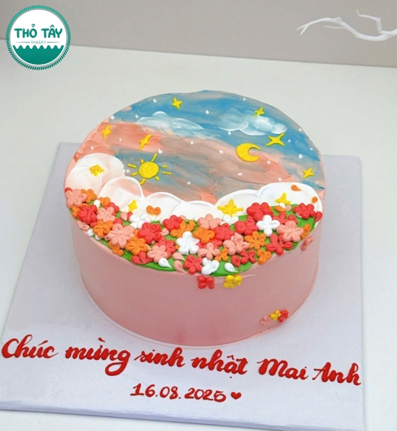 Bánh kem hàn quốc vẻ hình hoa chibi