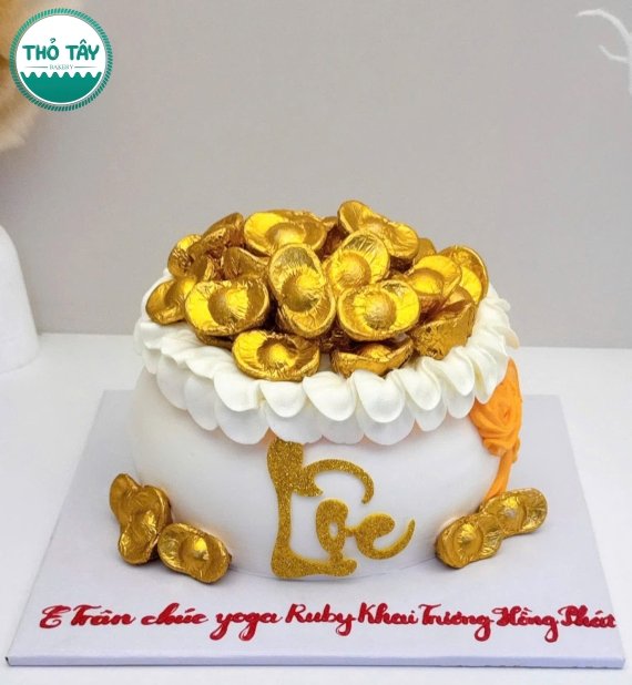 Bánh Kem khai trương chữ lộc tone trắng