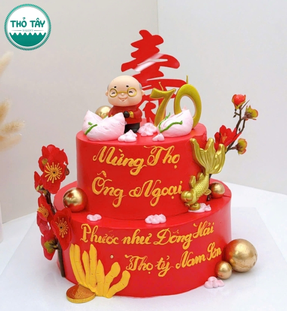 Bánh Kem Mừng Thọ Ông bà tone đỏ mẫu bánh cao cấp 2026