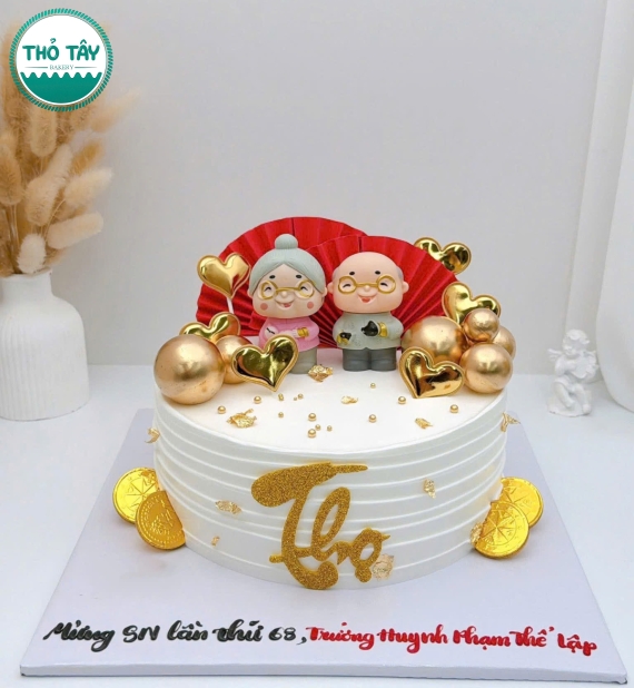 Bánh Kem Mừng Thọ Ông bà  tone trắng làm theo yêu cầu