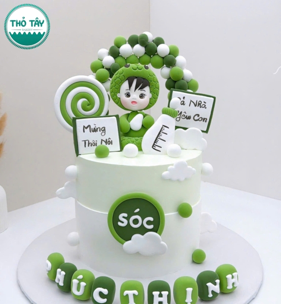 Bánh Kem thôi nôi dành cho bé trai tuổi rắn tone xanh