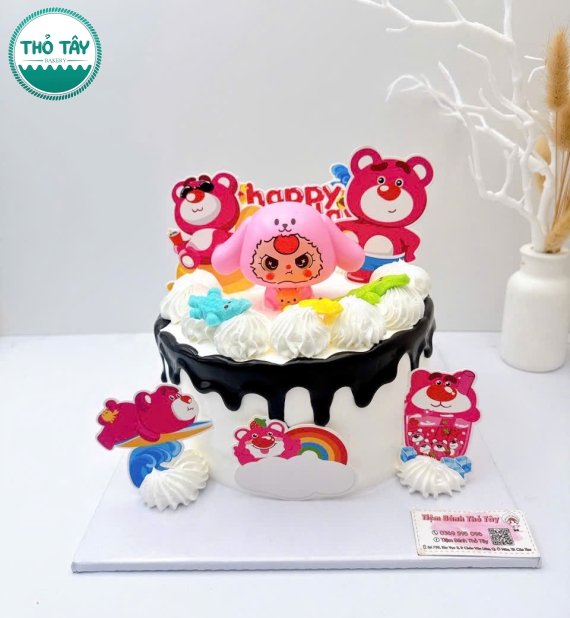 Bánh Kem mừng bé gái thích gấu dâu 