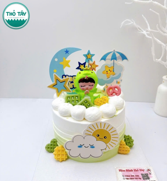 Bánh Kem mừng bé gái tone xanh cây