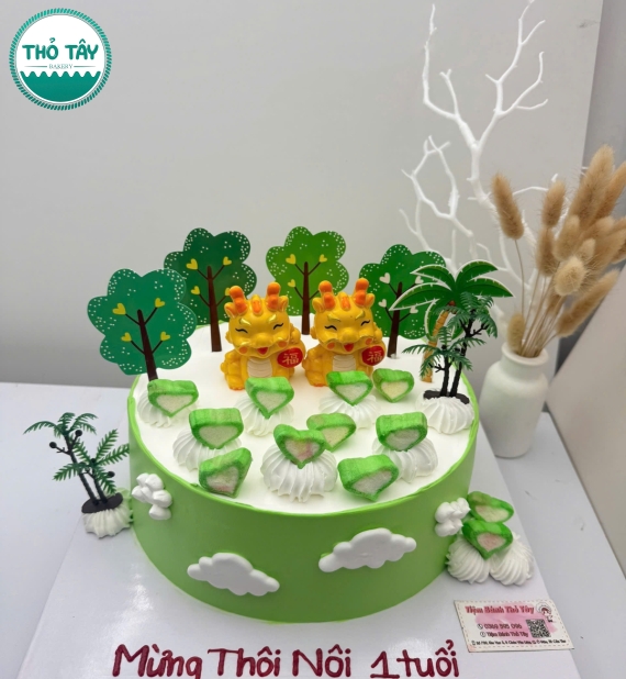 Bánh Kem thôi nôi dành cho bé trai tone xanh hot 2026