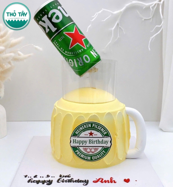 Bánh kem dành cho nam tạo hình ly bia heineken