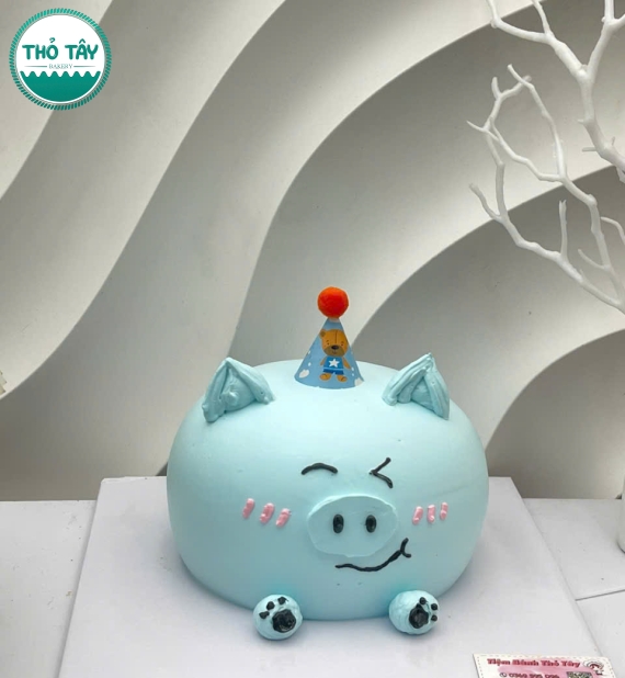 Bánh kem tạo hình chú heo xanh dương