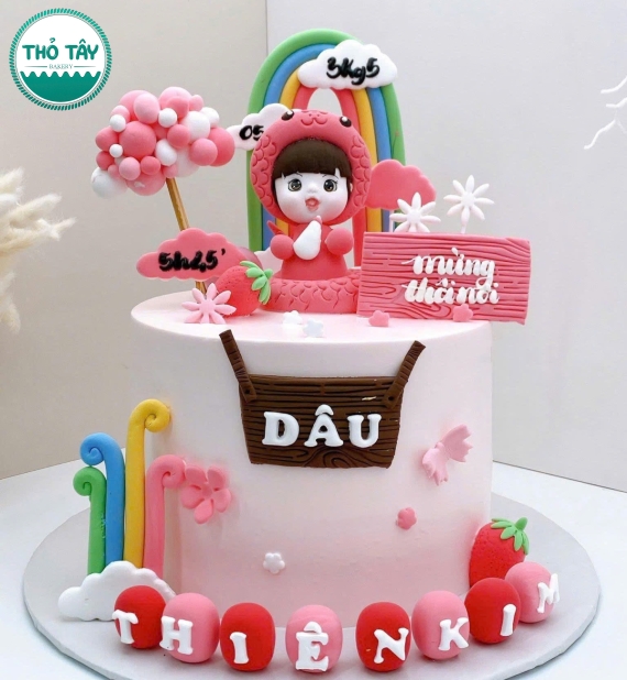 Bánh Kem thôi nôi tuổi tỵ tone hồng hot 2026