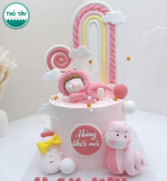 Bánh Kem thôi nôi làm bé gái tone hồng mẫu đẹp 2026