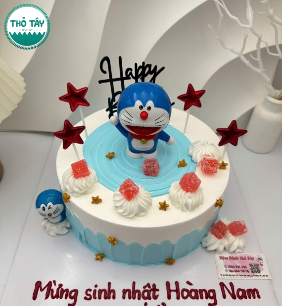 Bánh kem dành cho bé trai đô rê mon lên 5 tuổi