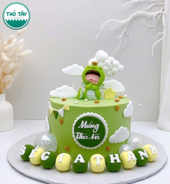 Bánh Kem thôi nôi dành cho bé trai tuổi rắn tone xanh hot