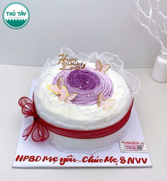 Bánh Kem sinh nhật tone hồng tặng mẹ tạo hình hoa 