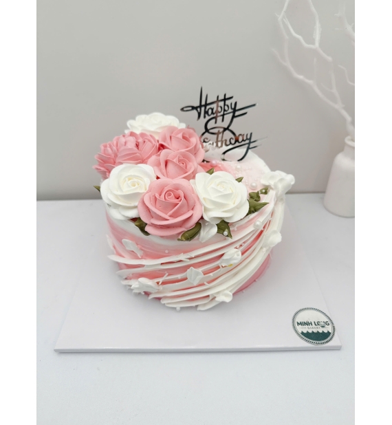 Bánh Kem kết hợp bắt hoa theo yêu cầu 