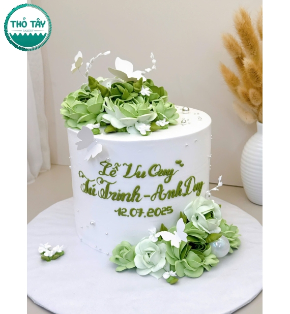 Bánh kem cưới 2 tầng tone xanh cao cấp-bánh kem ở cần thơ