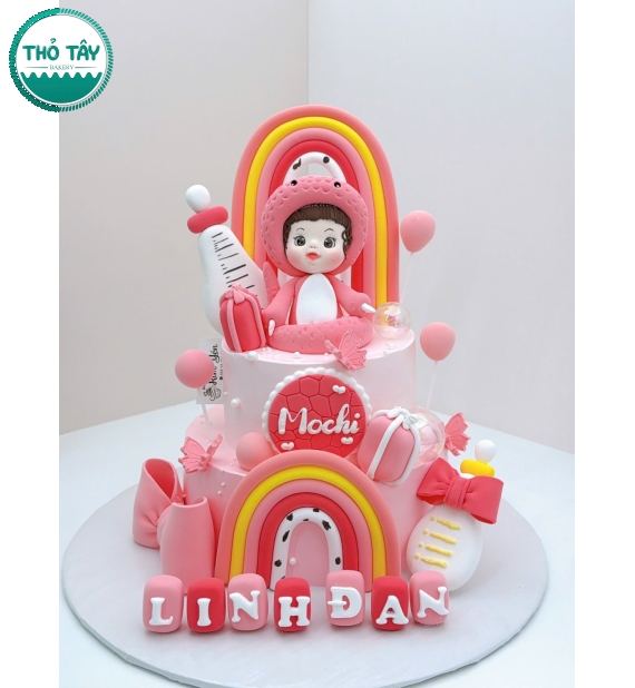 Bánh Kem thôi nôi dành cho bé gái tuổi rắn toen hồng