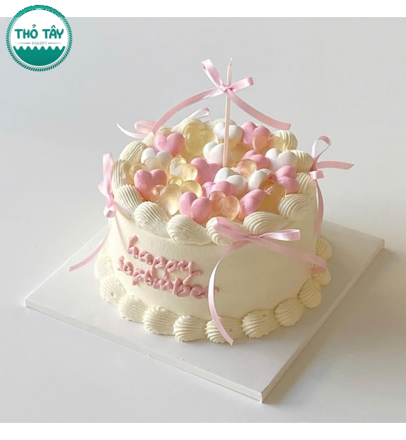 Bánh kem style Hàn Quốc phụ kiện trái tim hồng-bánh kem thỏ tây châu văn liêm