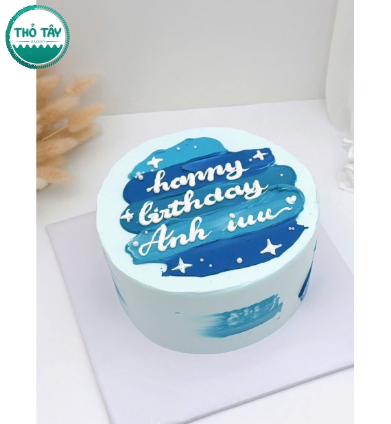 Bánh kem style hàn quốc Tone xanh viết lời chúc