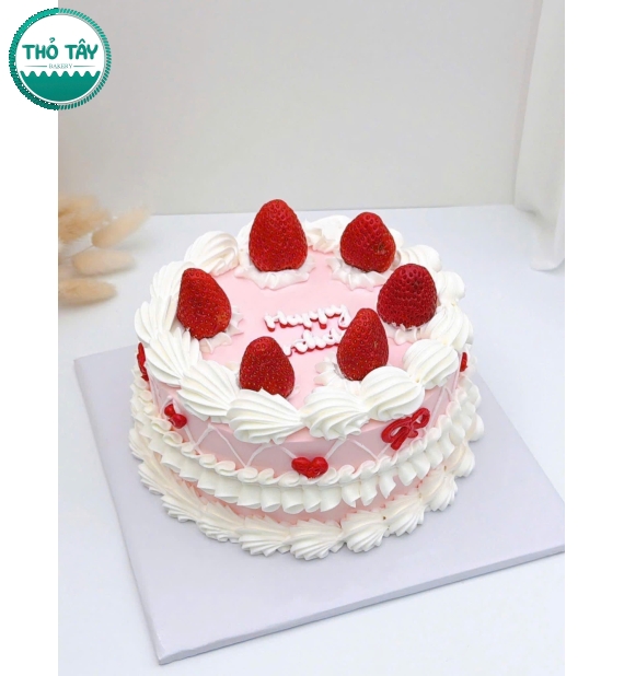 Bánh kem hàn quốc trang trí dâu tây đơn giản