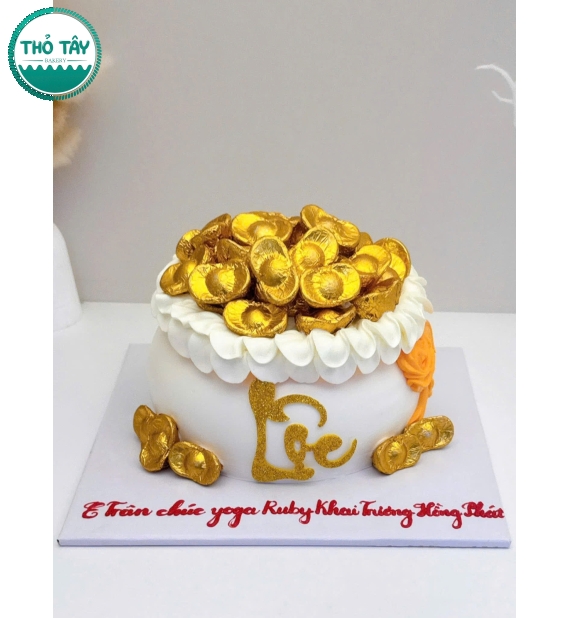 Bánh Kem khai trương chữ lộc tone trắng