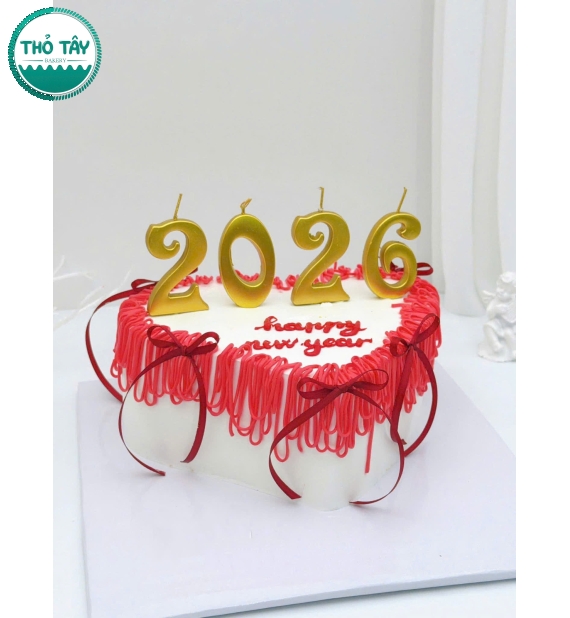 Bánh Kem chúc mừng năm mới tại Thỏ Tây năm 2026 hình trái tim