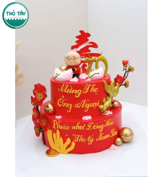 Bánh Kem Mừng Thọ Ông bà tone đỏ mẫu bánh cao cấp 2026