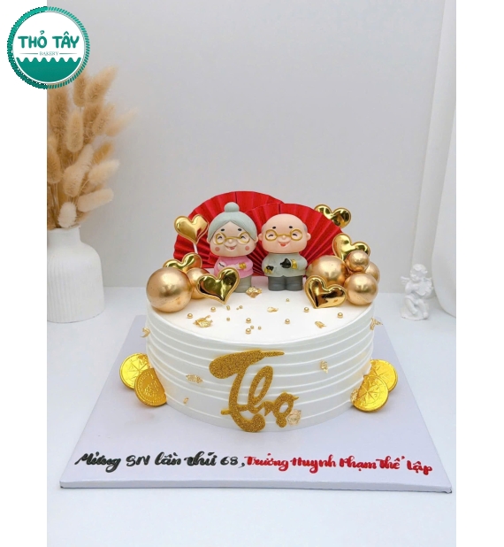 Bánh Kem Mừng Thọ Ông bà  tone trắng làm theo yêu cầu