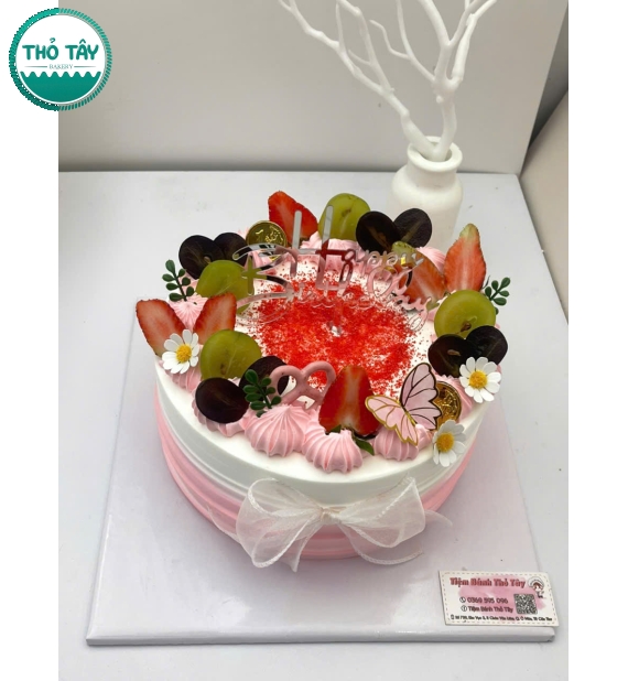 Bánh Kem trái cây mix nho tone hồng