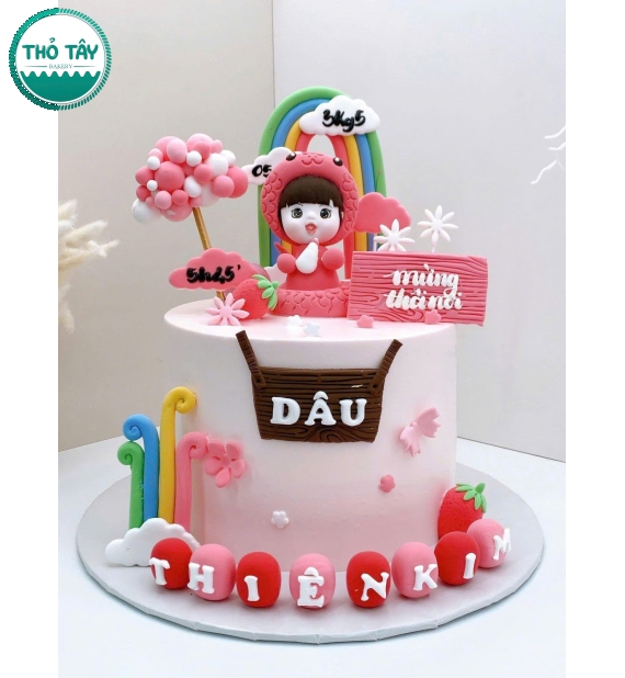 Bánh Kem thôi nôi tuổi tỵ tone hồng hot 2026