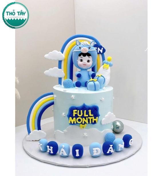 Bánh Kem thôi nôi tuổi tỵ tone xanh dành cho bé trai 