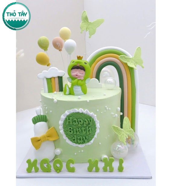 Bánh Kem thôi nôi làm bé trai màu xanh tuổi rắn